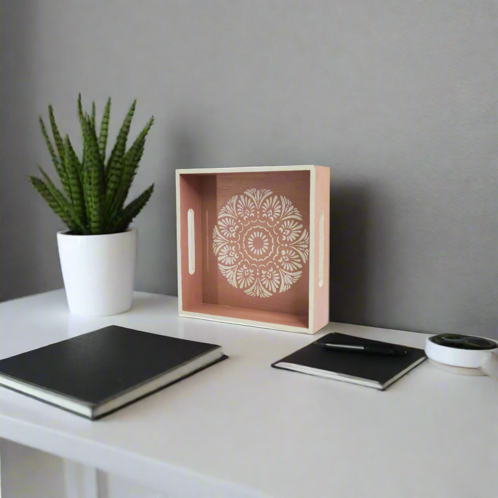 Elegant Floral Beige And White Tray