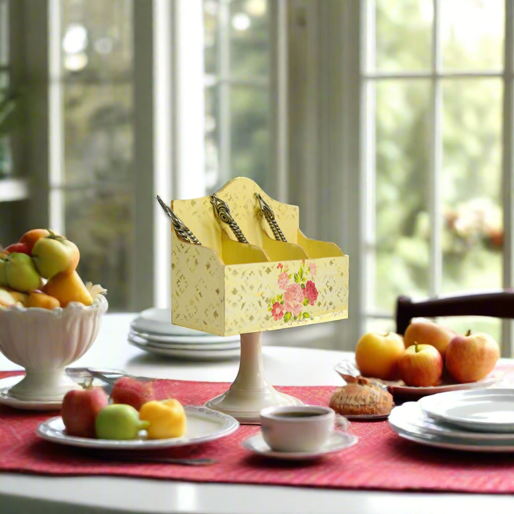 Golden Yellow Luxe Floral Cutlery Holder/ Organizer