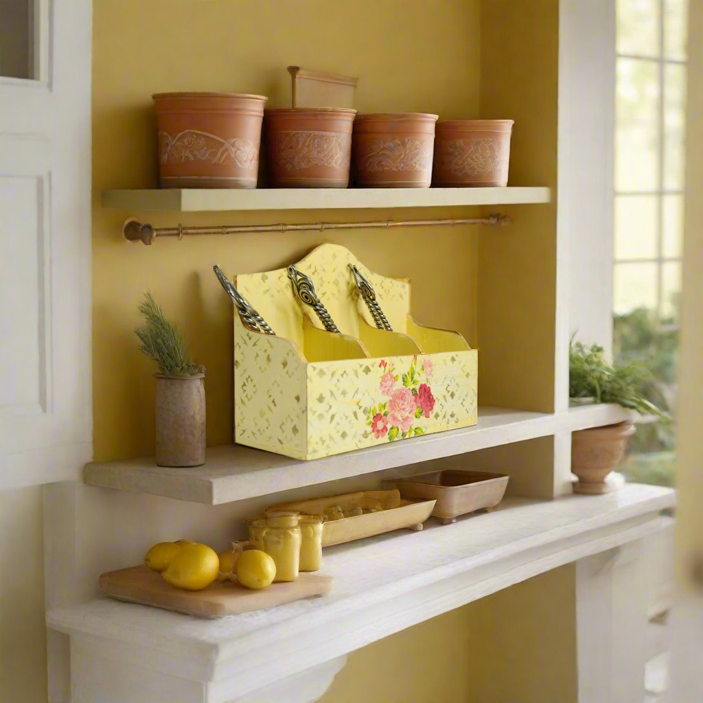 Golden Yellow Luxe Floral Cutlery Holder/ Organizer