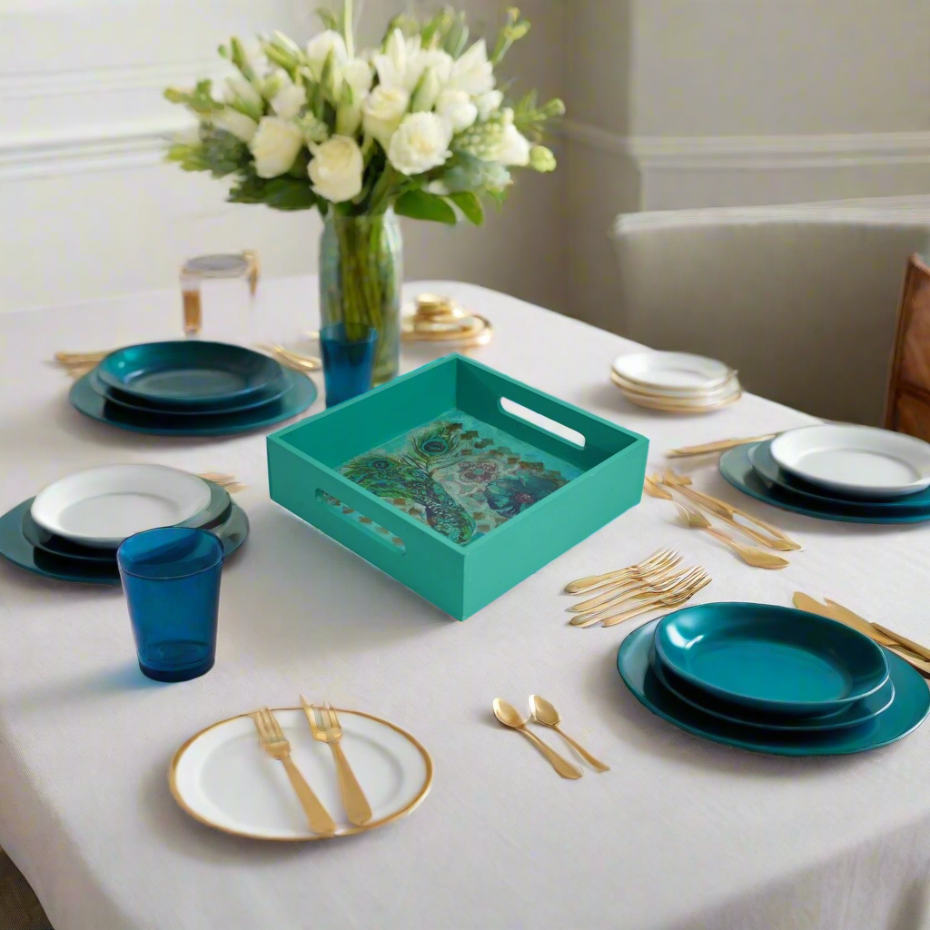 Majestic Teal Blue Luxe Peacock Tray