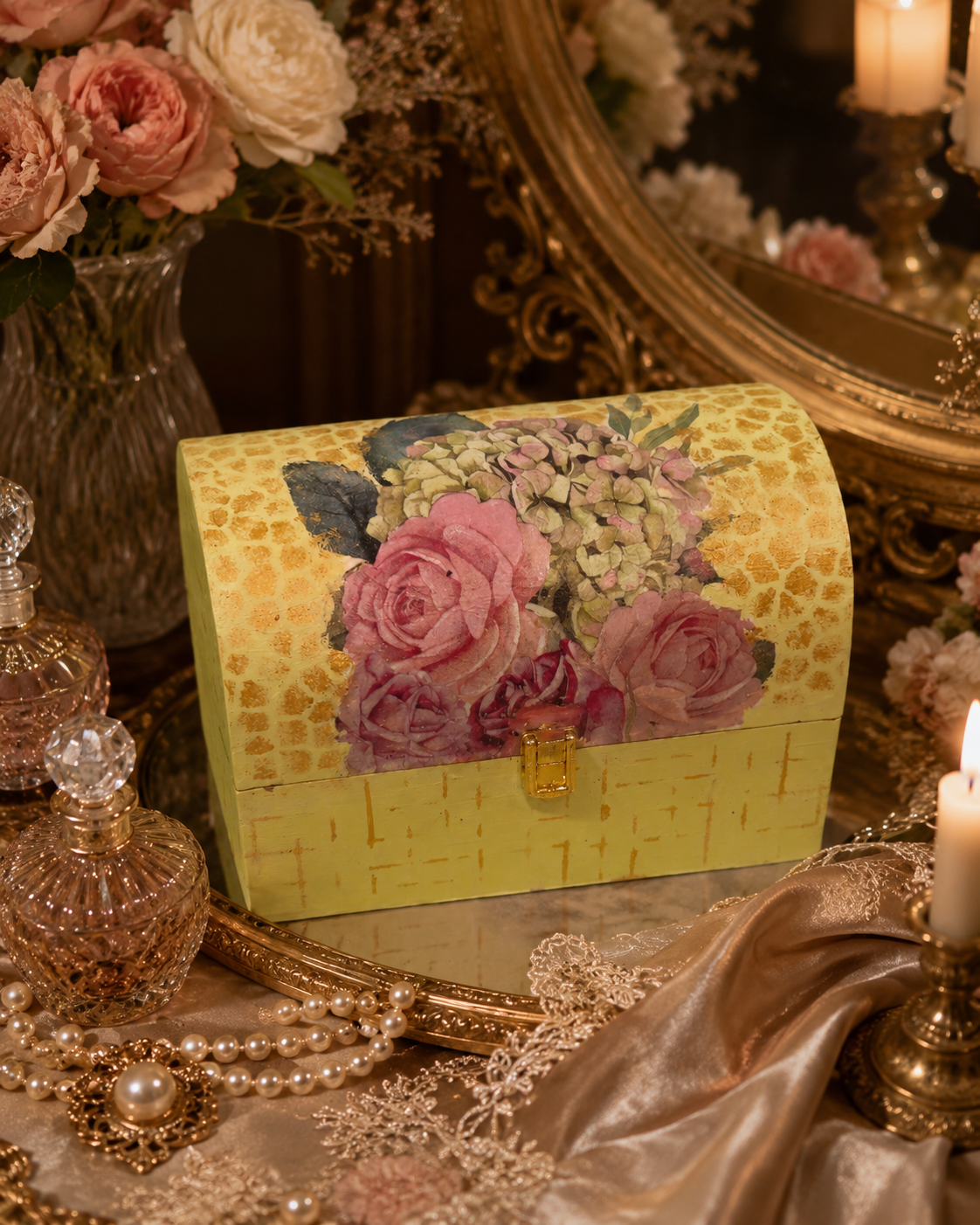 Ivory Floral Treasure Chest