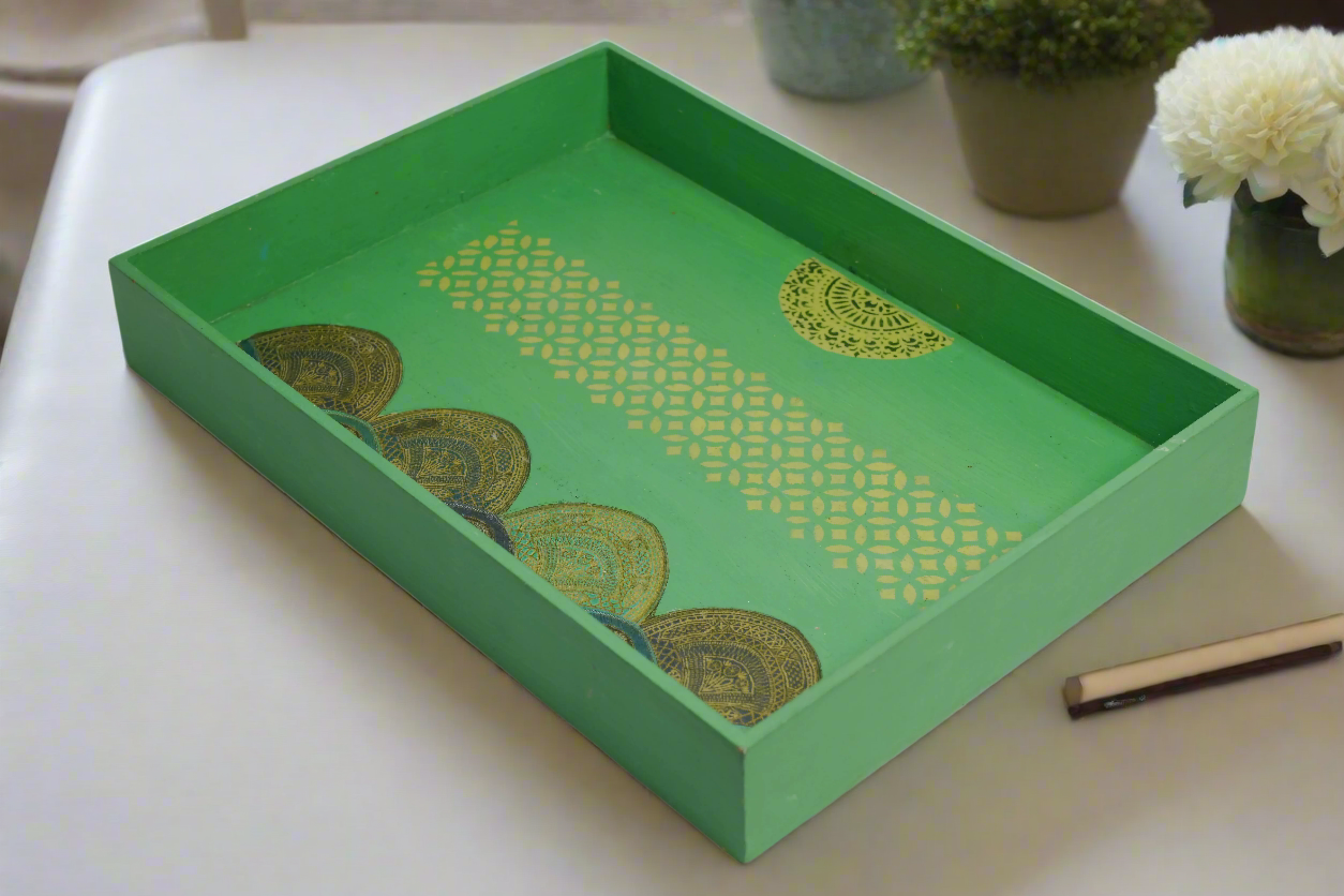 Sage Green Floral Large Decorative Tray