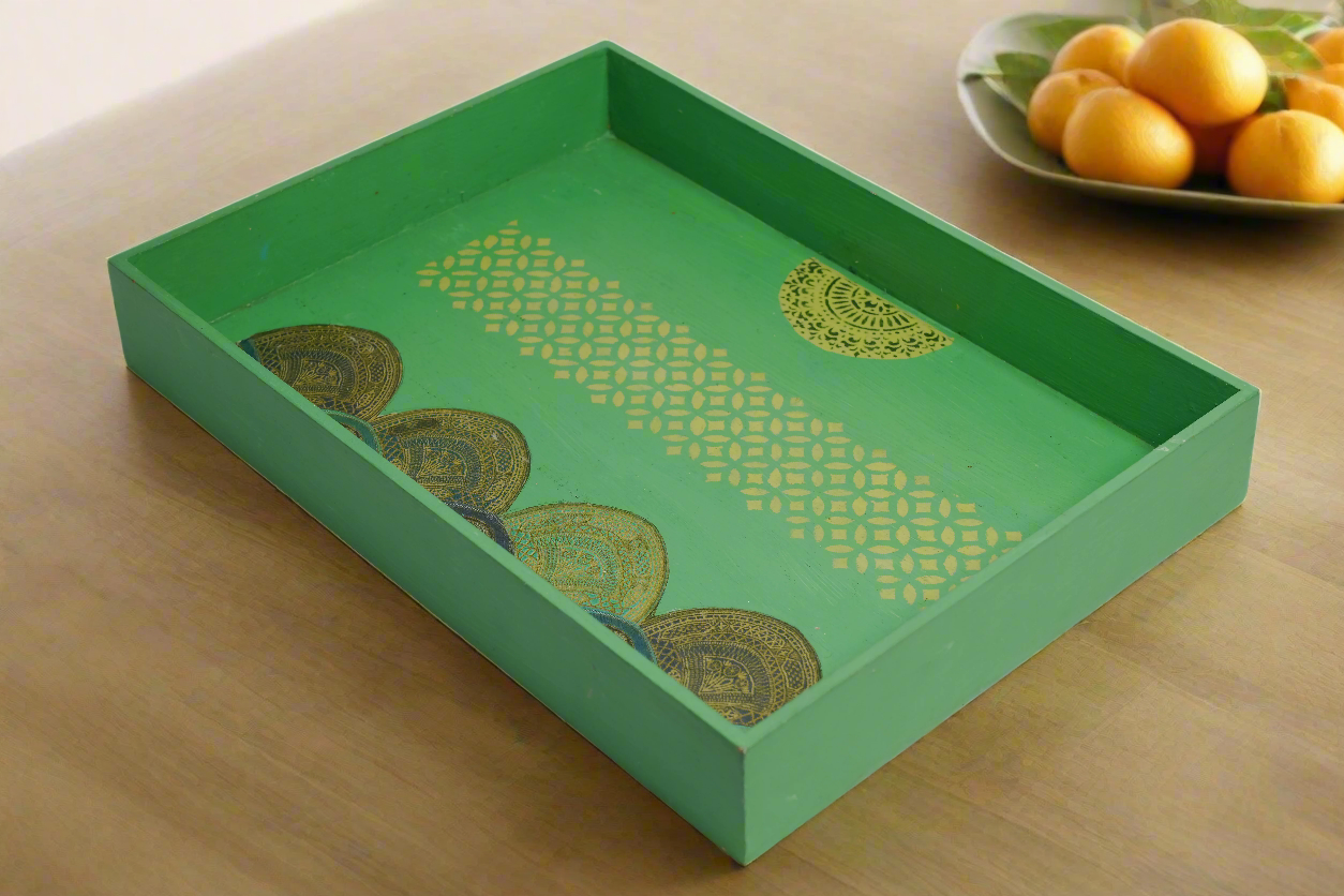 Sage Green Floral Large Decorative Tray