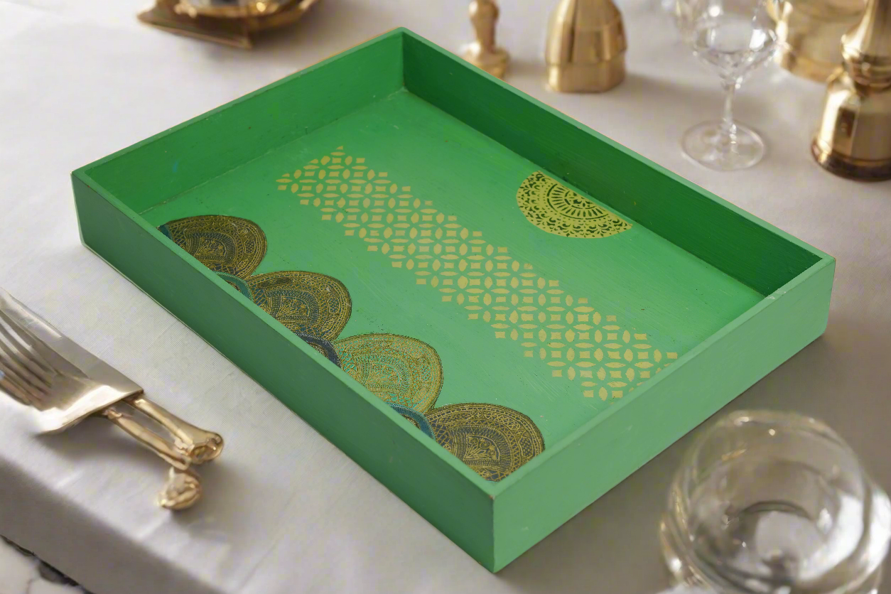 Sage Green Floral Large Decorative Tray