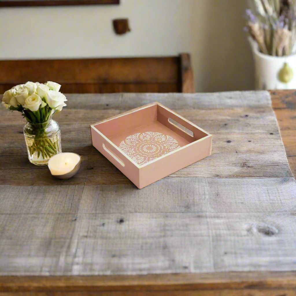 Elegant Floral Beige And White Tray