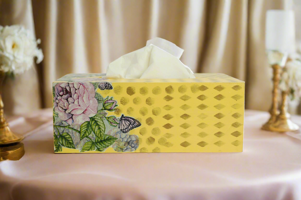 Yellow Gold Luxe Floral Tissue Box β Elegant & Functional