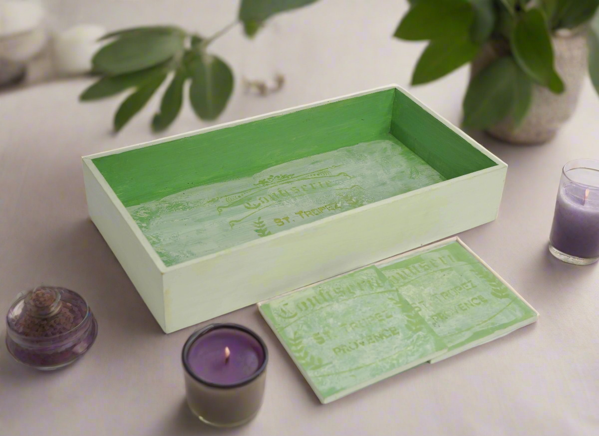 Whispering Green Luxe Sleek Serving Tray with Matching Coasters