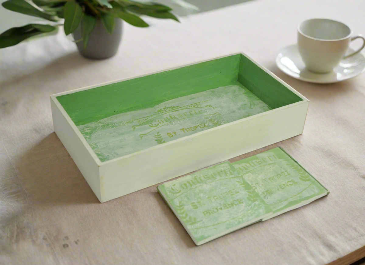 Whispering Green Luxe Sleek Serving Tray with Matching Coasters