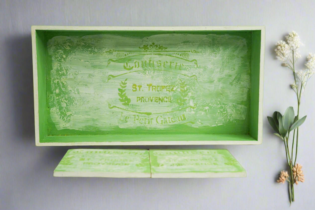 Whispering Green Luxe Sleek Serving Tray with Matching Coasters