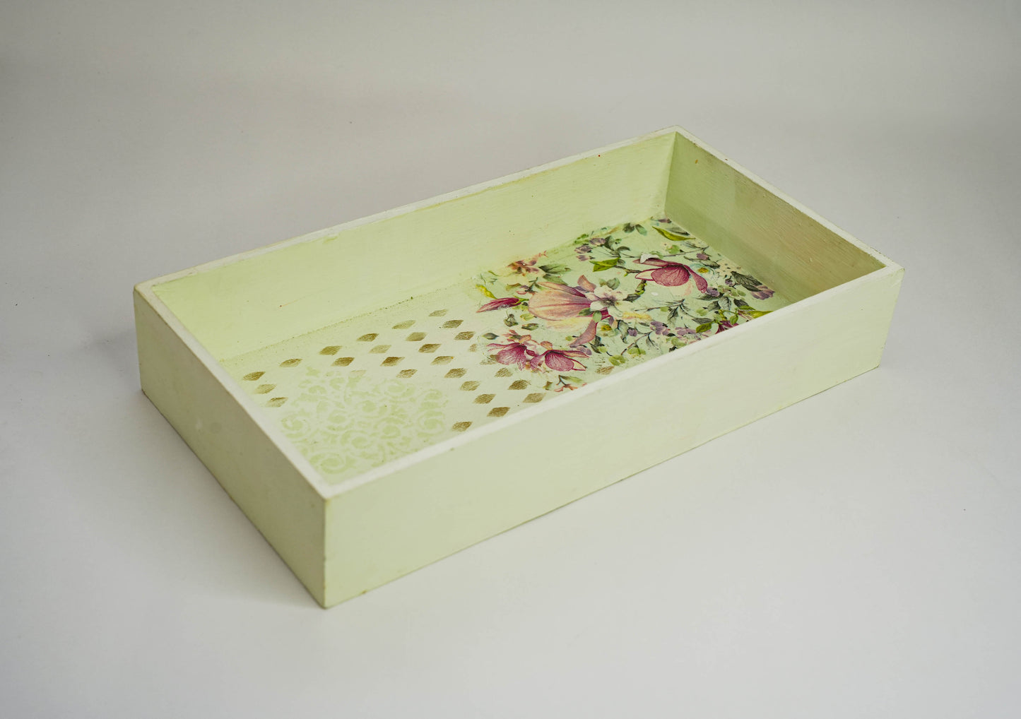 Pastel Lime Green Floral Tray