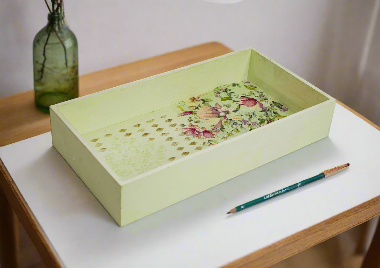 Pastel Lime Green Floral Tray