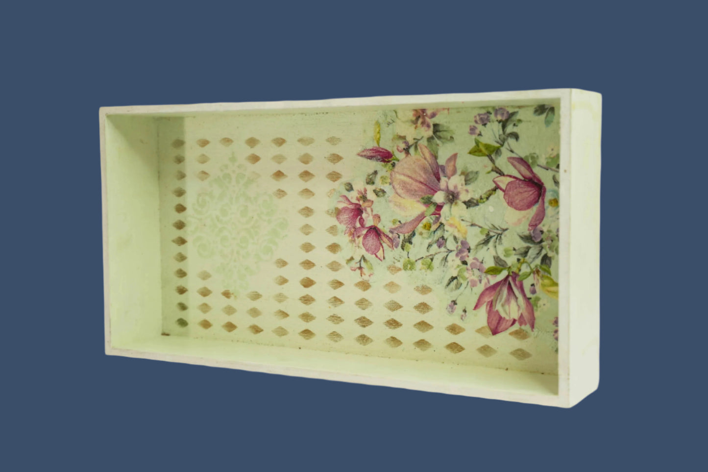 Pastel Lime Green Floral Tray