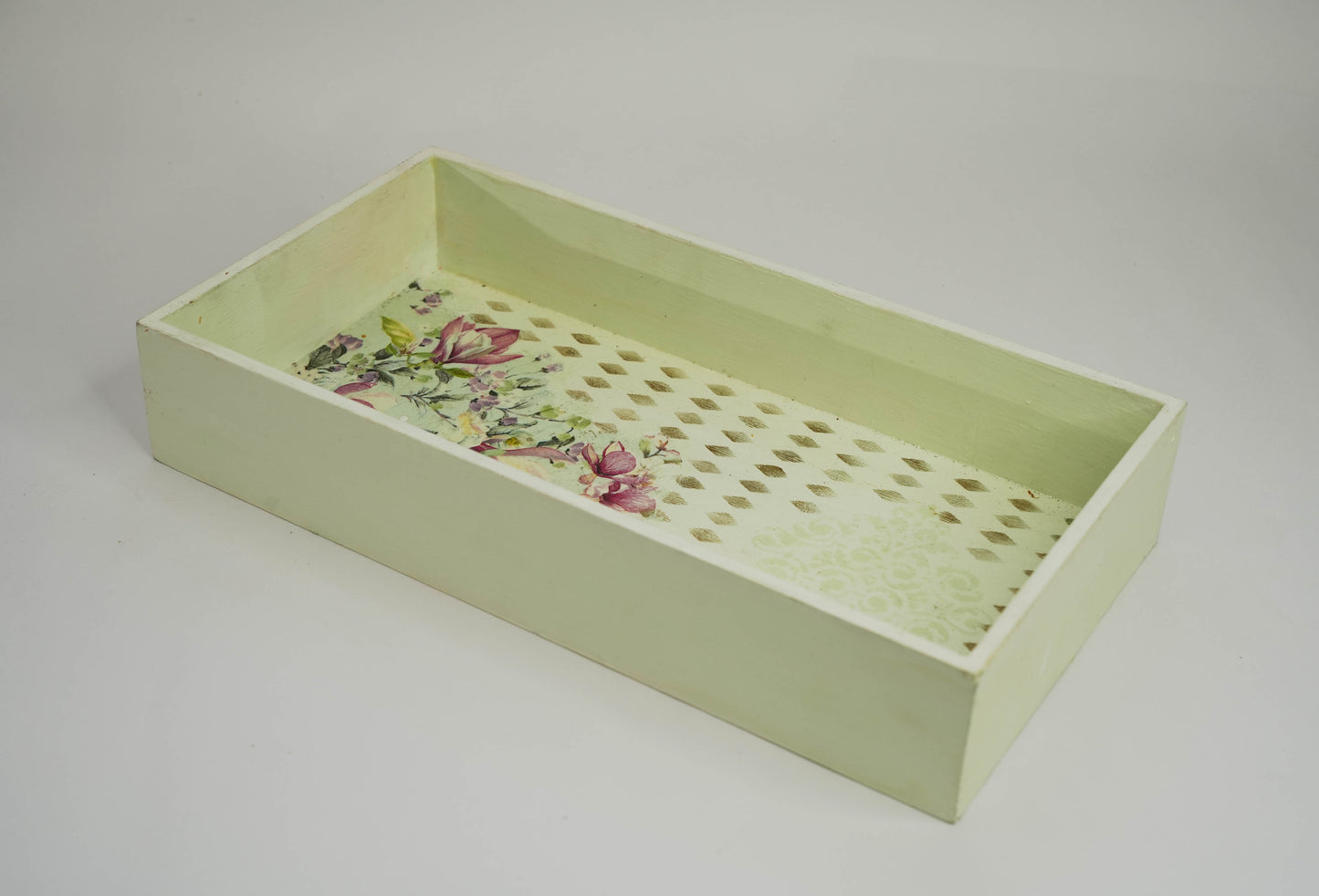 Pastel Lime Green Floral Tray