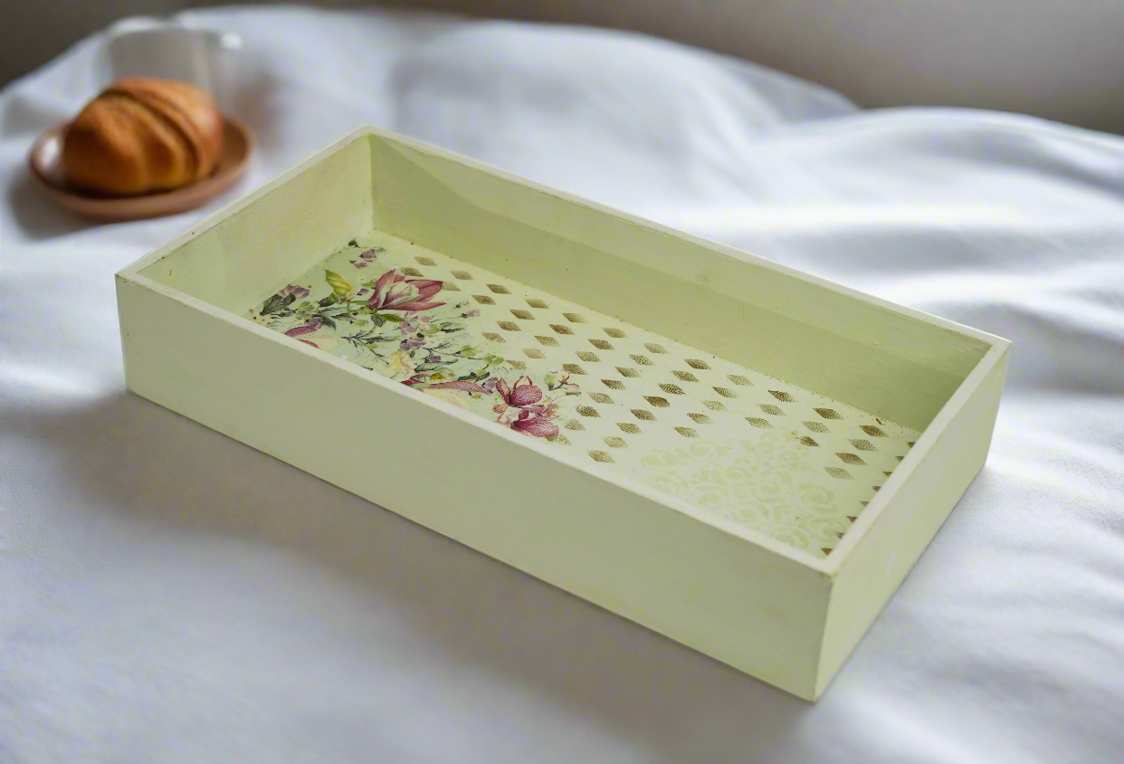 Pastel Lime Green Floral Tray
