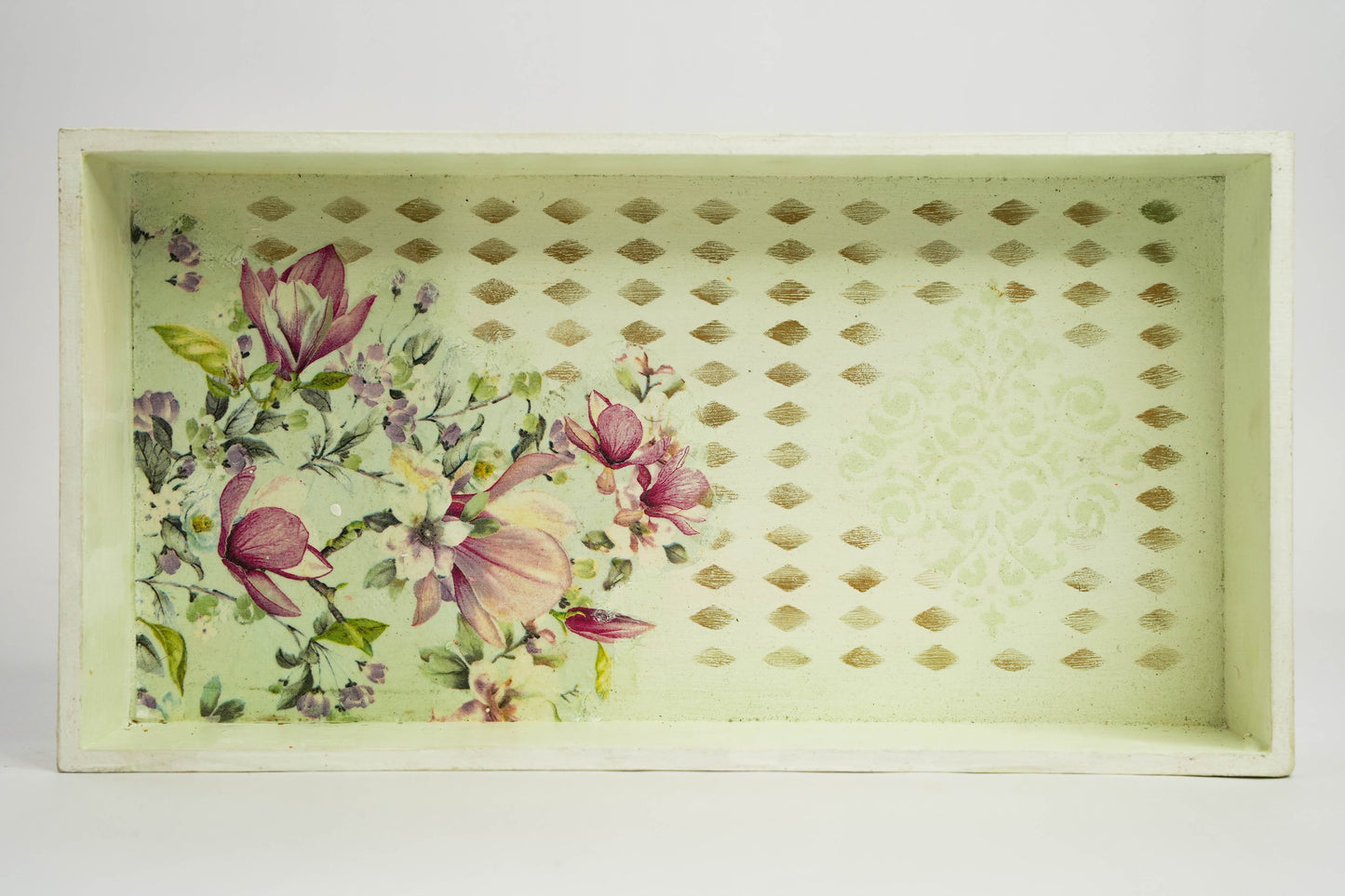 Pastel Lime Green Floral Tray