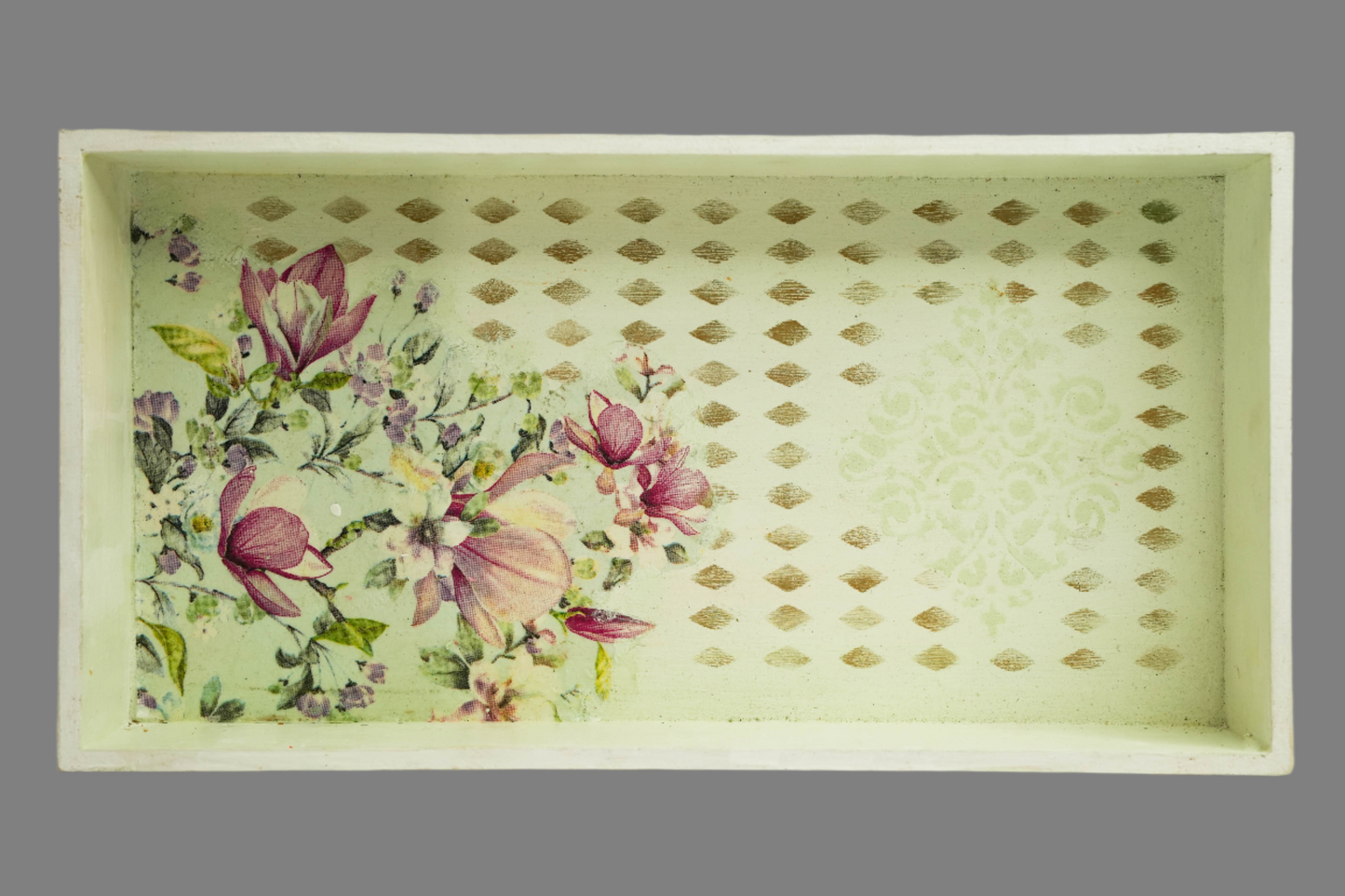 Pastel Lime Green Floral Tray