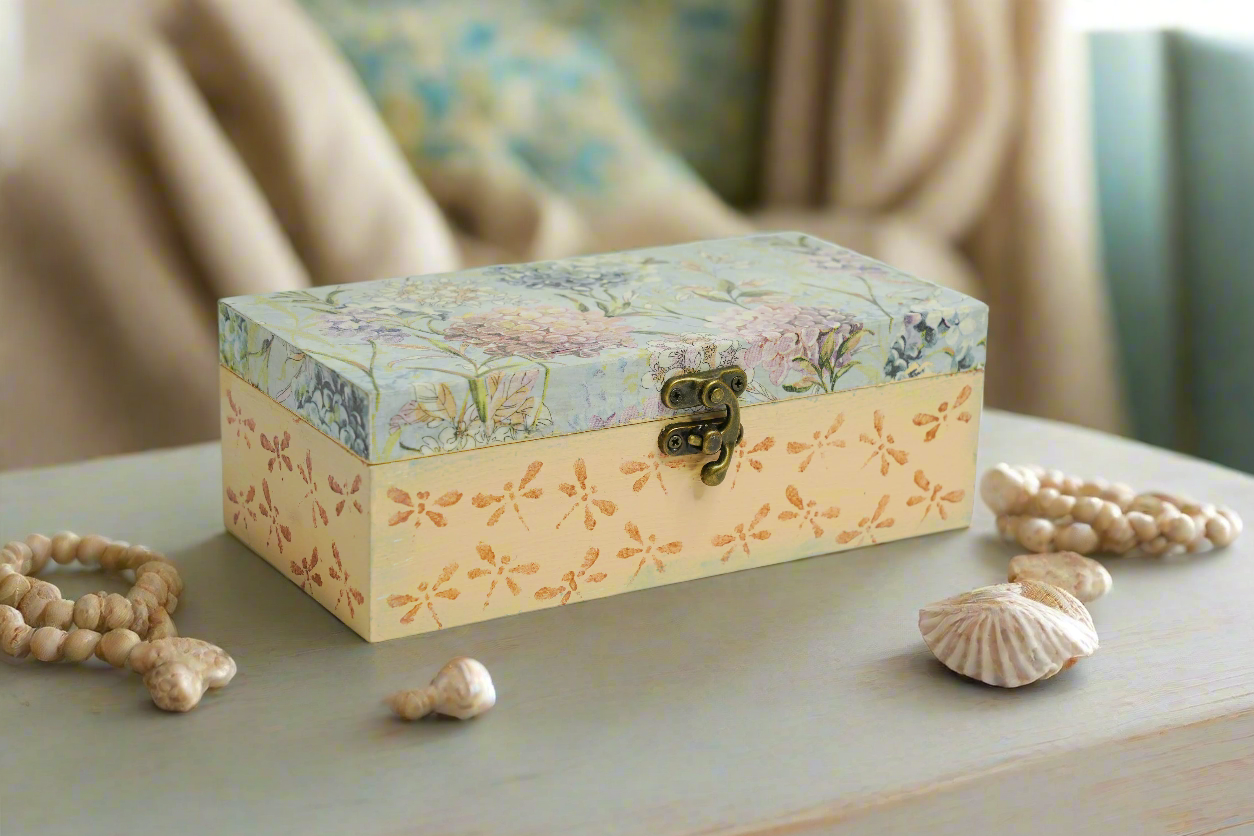 Serene Blue & Pale Yellow Floral Jewelry Box