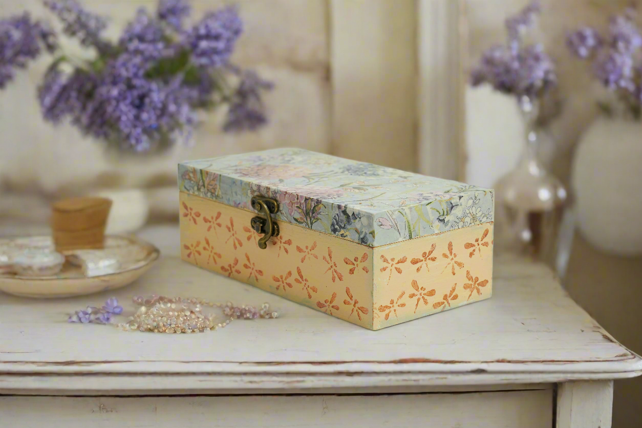 Serene Blue & Pale Yellow Floral Jewelry Box