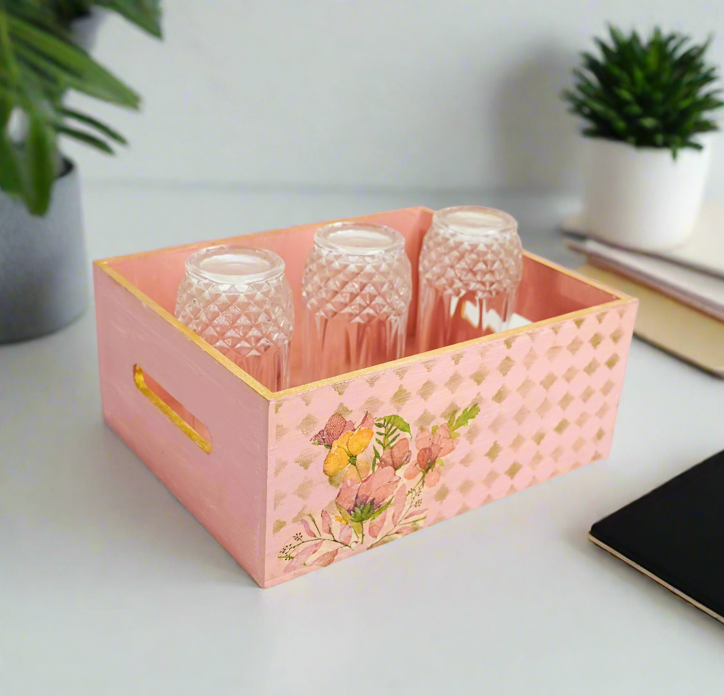 Pink & Gold Luxe Floral Organizer โ Elegant Storage Solution