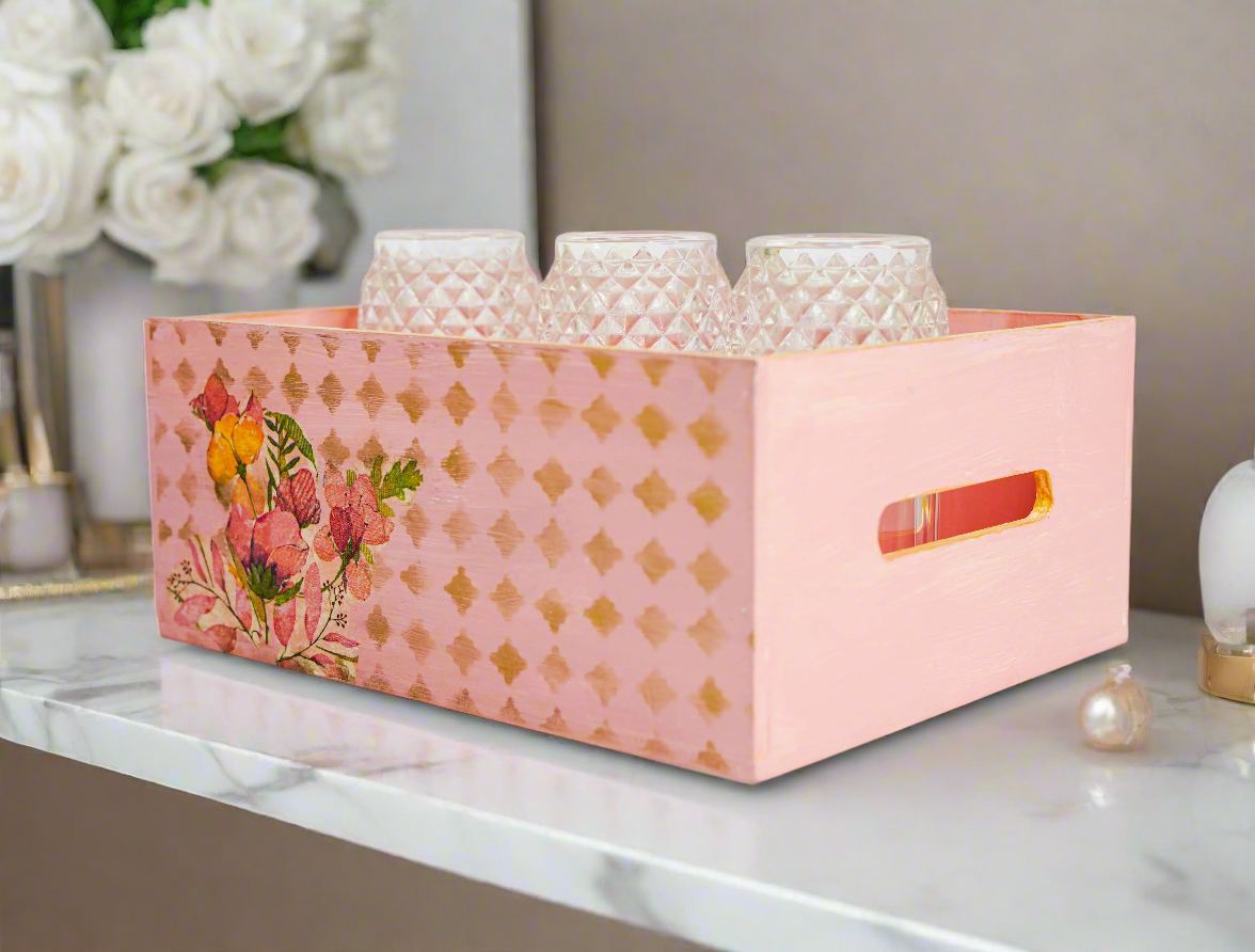 Pink & Gold Luxe Floral Organizer โ Elegant Storage Solution