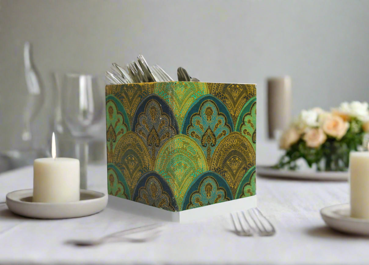 Serene Green & Blue Floral Cutlery Holder/ Organizer