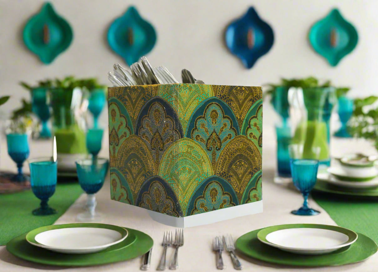 Serene Green & Blue Floral Cutlery Holder/ Organizer
