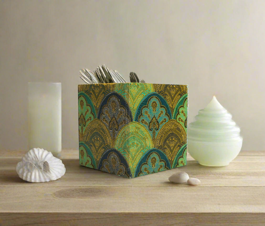 Serene Green & Blue Floral Cutlery Holder/ Organizer