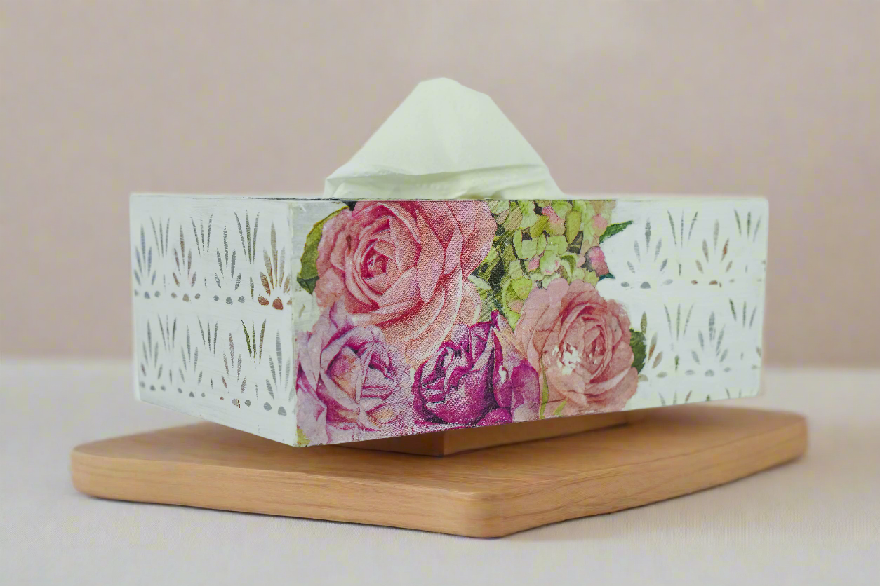 Soft White Luxe Floral Tissue Box β Elegant & Functional