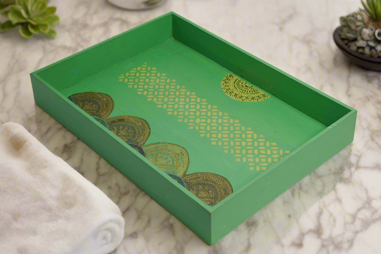 Sage Green Floral Large Decorative Tray