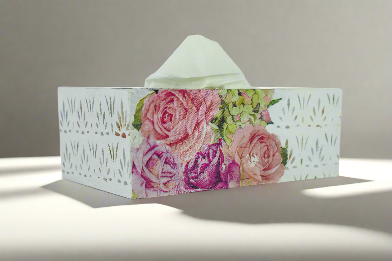 Soft White Luxe Floral Tissue Box β Elegant & Functional