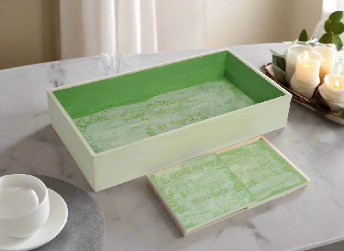 Whispering Green Luxe Sleek Serving Tray with Matching Coasters