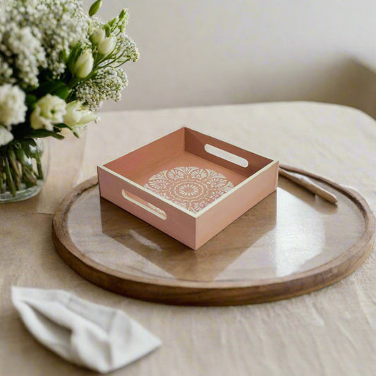 Elegant Floral Beige And White Tray