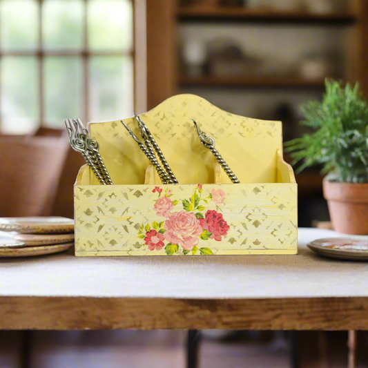 Golden Yellow Luxe Floral Cutlery Holder/ Organizer