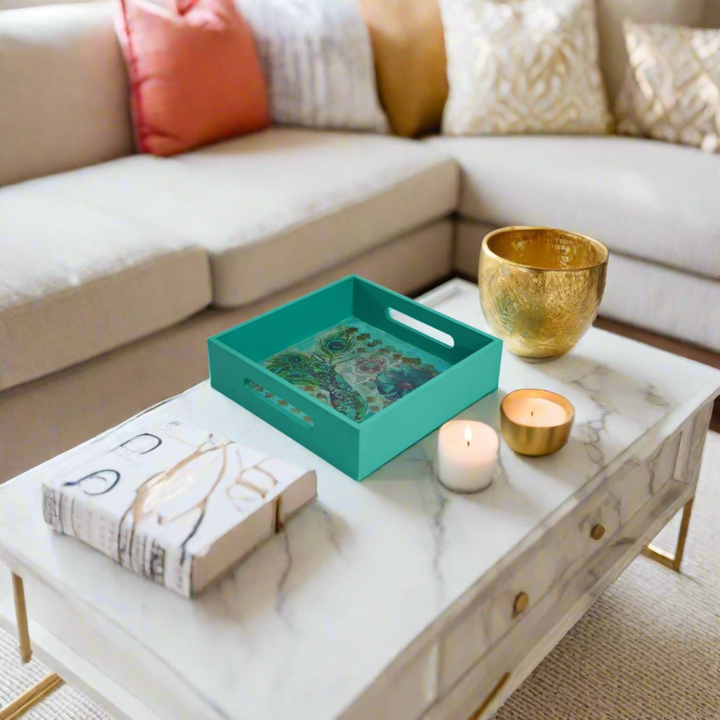 Majestic Teal Blue Luxe Peacock Tray