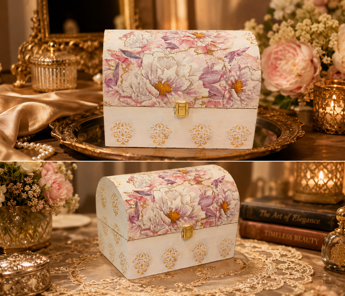 Ivory Floral Treasure Chest