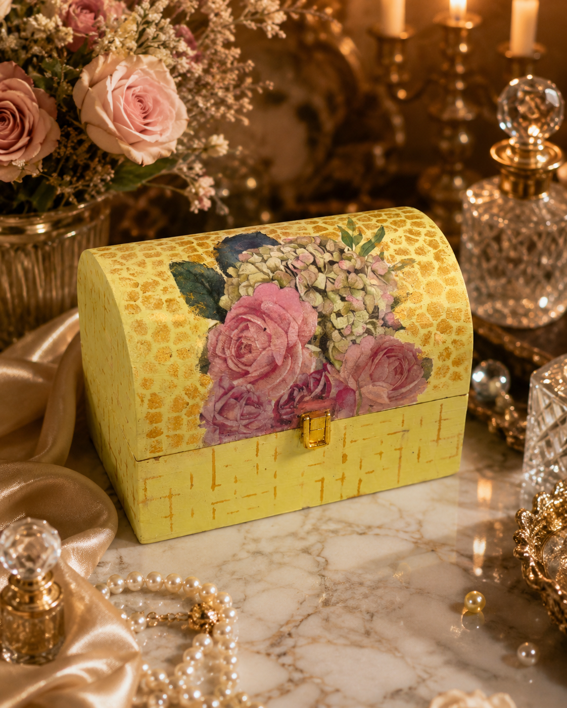 Ivory Floral Treasure Chest