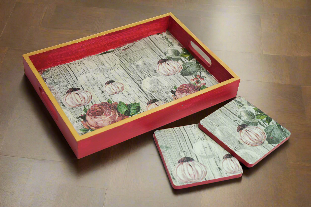 Cherry Luxe Set of 2 Trays with Matching Coasters