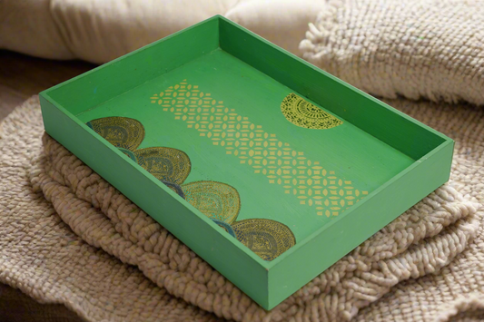 Sage Green Floral Large Decorative Tray