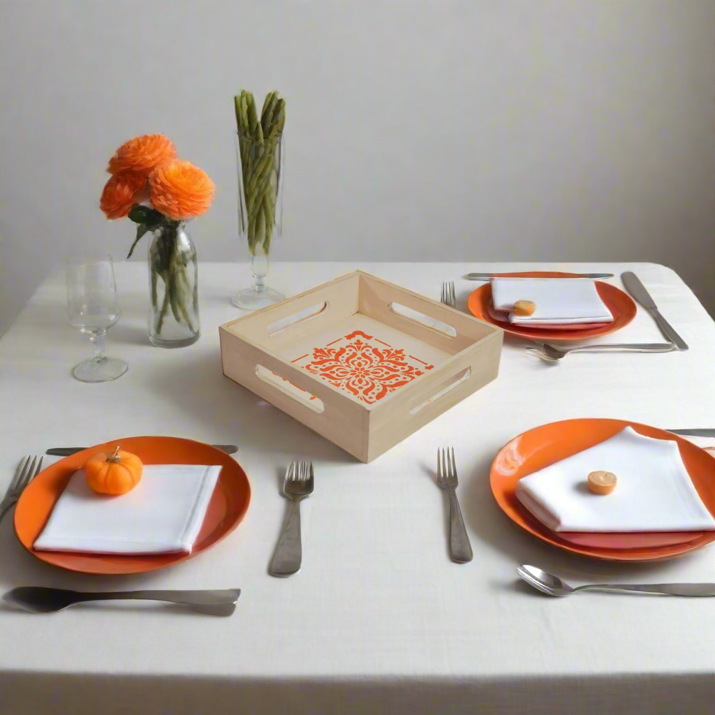 Elegant Beige  Tray with Orange Motif