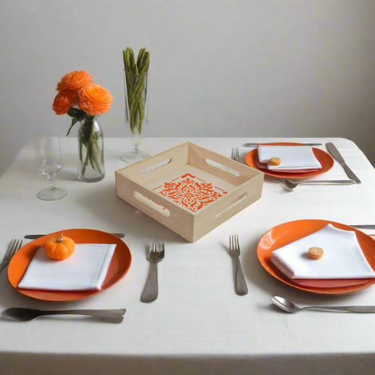 Elegant Beige  Tray with Orange Motif