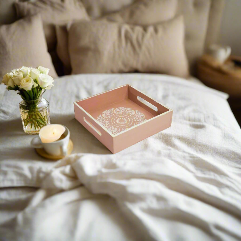 Elegant Floral Beige And White Tray