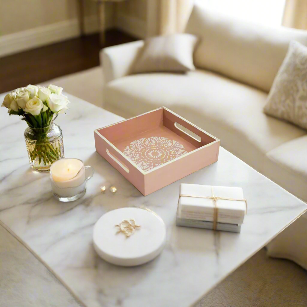 Elegant Floral Beige And White Tray