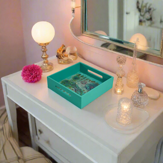 Majestic Teal Blue Luxe Peacock Tray