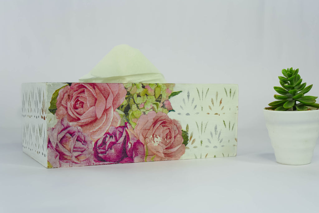 Soft White Luxe Floral Tissue Box – Elegant & Functional