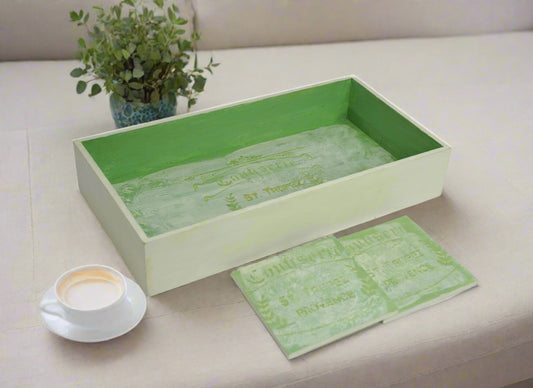 Whispering Green Luxe Sleek Serving Tray with Matching Coasters