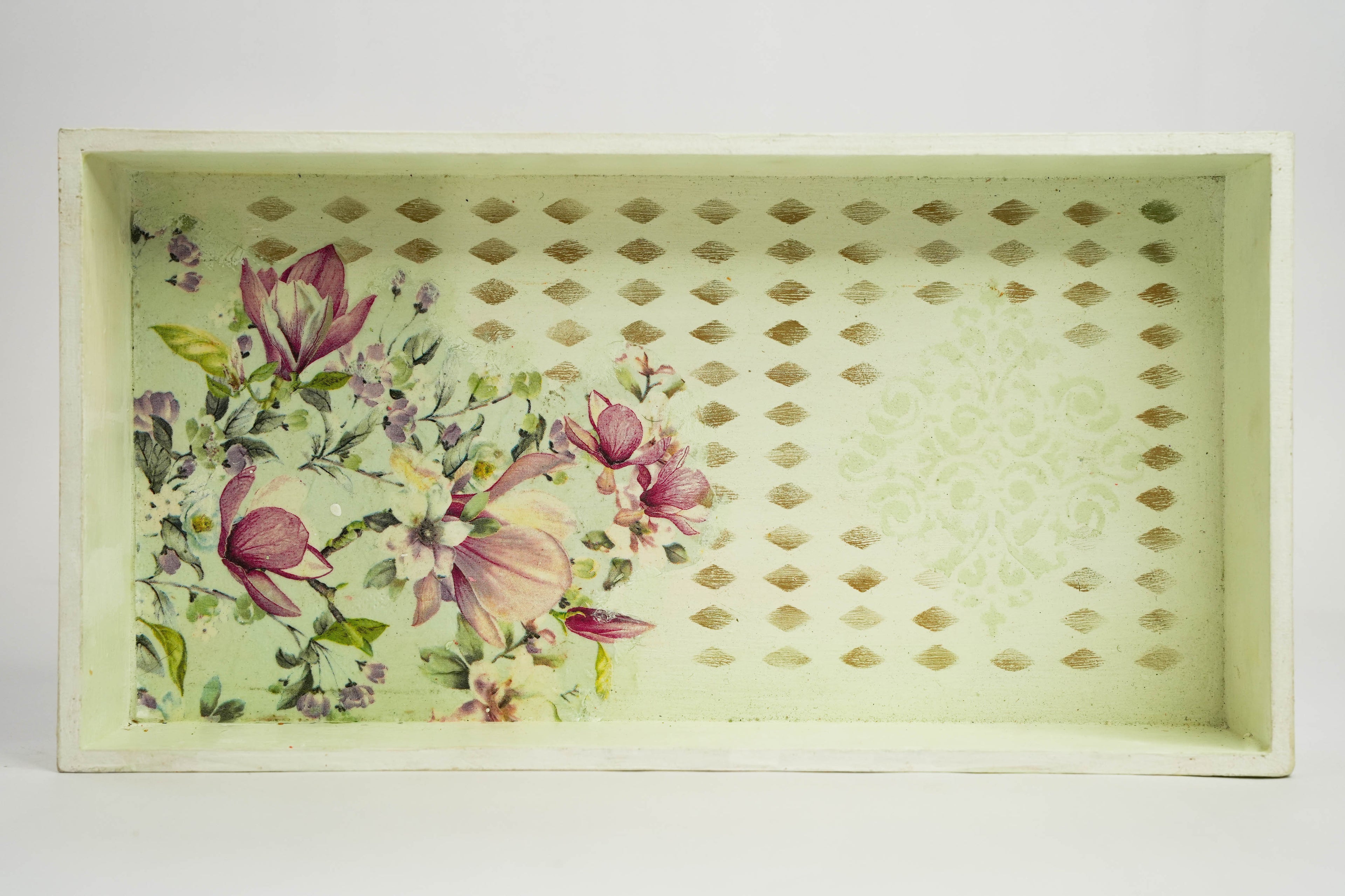 Pastel Lime Green Floral Tray