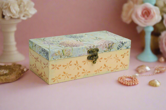 Serene Blue & Pale Yellow Floral Jewelry Box