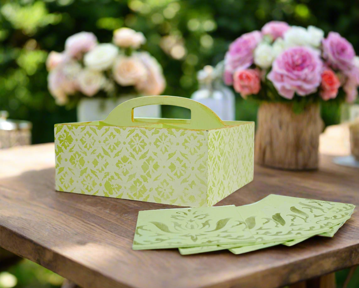 Tranquil Sea Green Luxe Floral Organizer/Cutlery Holder with Matching Coasters
