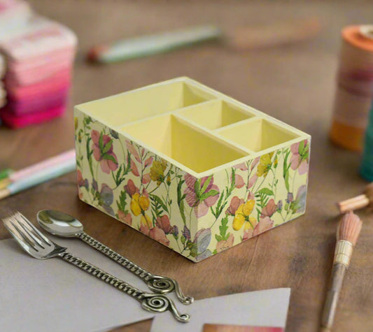 Pink Blossom Floral Cutlery Holder / Multi-Utility Organizer