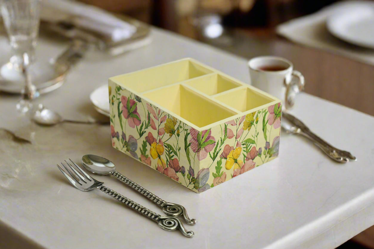 Pink Blossom Floral Cutlery Holder / Multi-Utility Organizer
